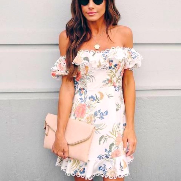 Meg Floral Off The Shoulder Ruffle Dress Small - Picture 3 of 8
